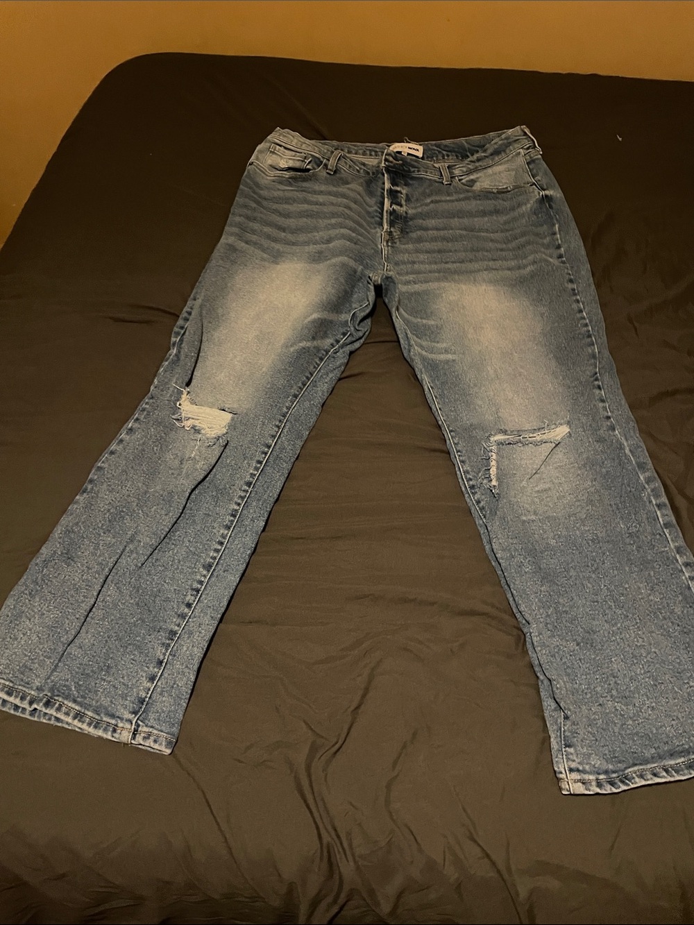 Fashion Nova Light Blue Straight Leg Distressed Jeans
